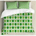 thumbnail image 1 of Irish Duvet Cover Set, Classical Argyle Diamond Line Pattern with Crosswise Lines Old Fashioned, Decorative 3 Piece Bedding Set with 2 Pillow Shams, Queen Size, Green Pale Green White, by Ambesonne, 1 of 3