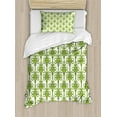 thumbnail image 1 of Irish Duvet Cover Set, Entangled Clover Leaves Twigs Celtic Pattern Botanical Filigree Inspired Retro Tile, Decorative 2 Piece Bedding Set with 1 Pillow Shams, Twin Size, Cream Green, by Ambesonne, 1 of 3