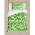 thumbnail image 1 of Irish Duvet Cover Set, Gaelic Nature Garden Theme Spring Clovers with Hearts Freshness, Decorative 2 Piece Bedding Set with 1 Pillow Shams, Twin Size, Lime Green Pistachio, by Ambesonne, 1 of 3