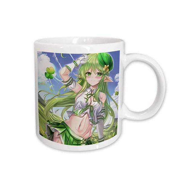 3drose, Irish Elf Girl Commands Four Leaf Clover to Bring Good Luck to You, 15oz Mug