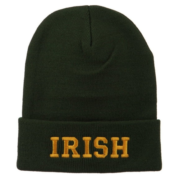 Irish Embroidered Cuff Long Beanie - Green OSFM