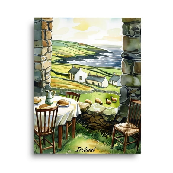 Irish Farmhouse Print, Coastal Landscape Wall Art, Ireland Kitchen Decor, Country Cottage Poster, Ring Of Kerry Home Decor #3325, Stretched Canvas Size 8x12