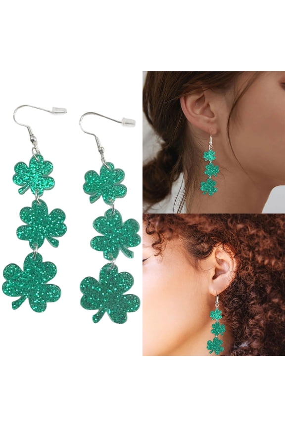 Irish Festival Dangle Earrings for Women - Green Three Leaf Shape Drop Earrings, Saint Patrick's Day Jewelry Accessories for Holiday Parties and Outfit Styling