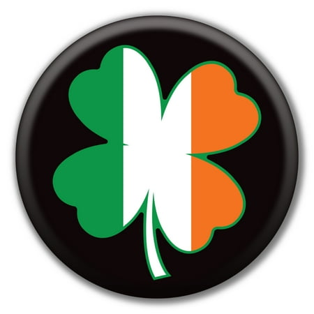 Irish Flag Four Leaf Clover Circle Button with Pin Back