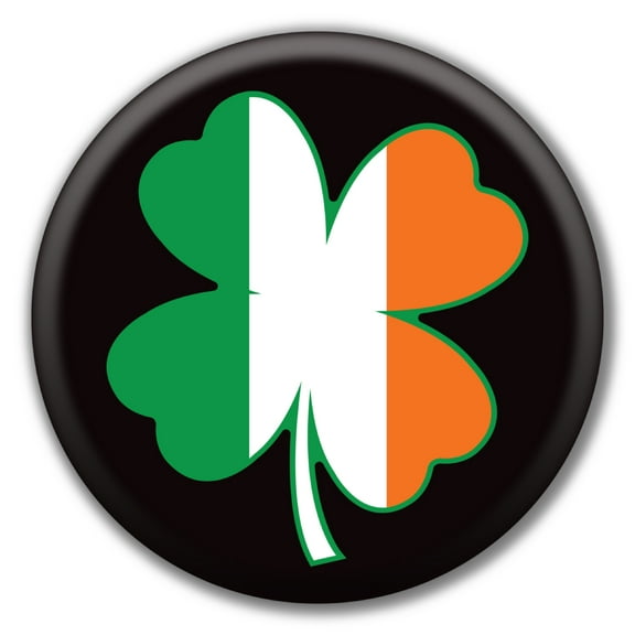 Irish Flag Four Leaf Clover Circle Button with Pin Back