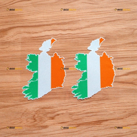 Irish Flag Map of Ireland Sticker Decal Vinyl - 2 Pack Reflective 4" - For Car Boat Laptop Cup