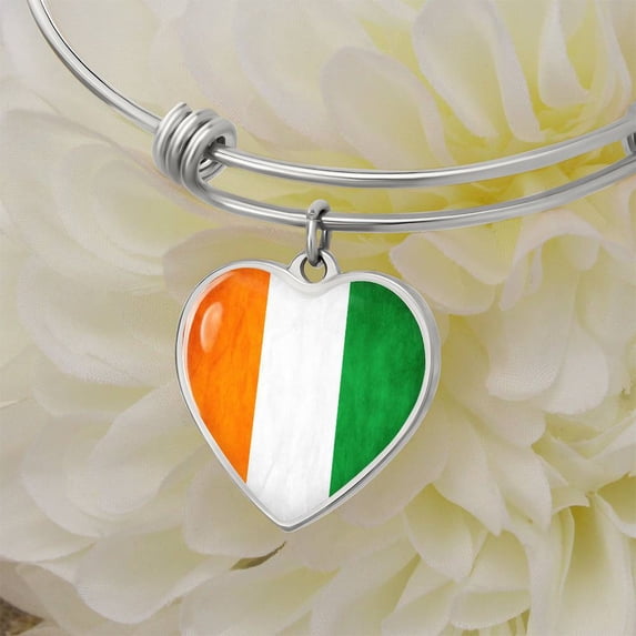 Irish Flag bracelet - Heart Bangle Bracelet (Personalized Engraving Option)