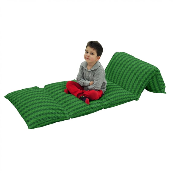 Irish Floor Pillow Lounger Cover, Antique Tartan Inspired Symmetrical Checkered Diamond Line Plaid Fashion, Nap Mat Printed Fabric Case for 5 Pillows, 88" x 27", Green Dark Green Yellow, by Ambesonne