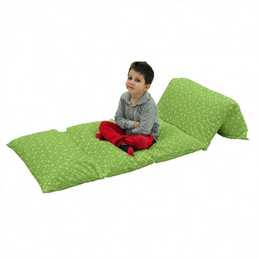 Irish Floor Pillow Lounger Cover, Trifolium on Vertical Wavy Stripes with Dots Luck Fortune, Nap Mat Printed Fabric Case for 5 Pillows, 88" x 27", Lime Green White, by Ambesonne