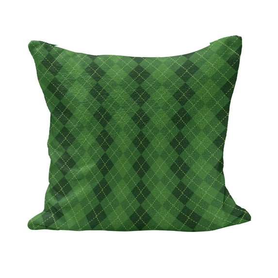 Irish Fluffy Throw Pillow Cushion Cover, Antique Tartan Inspired Symmetrical Checkered Diamond Line Plaid Fashion, Decorative Square Pillow Case, 26" x 26", Green Dark Green Yellow, by Ambesonne