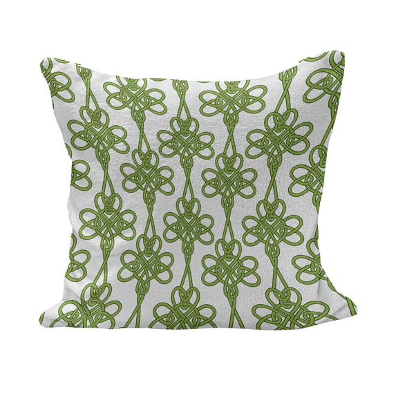 Irish Fluffy Throw Pillow Cushion Cover, Entangled Clover Leaves Twigs Celtic Pattern Botanical Filigree Inspired Retro Tile, Decorative Square Pillow Case, 40" x 40", Cream Green, by Ambesonne