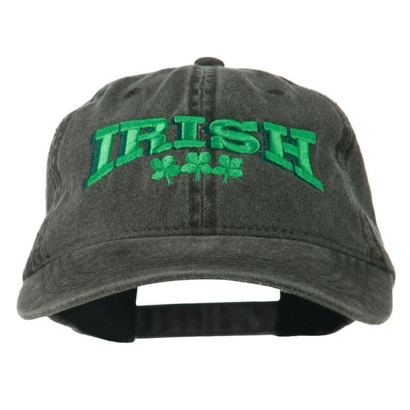 Irish Four Leaf Clover Embroidered Dyed Cap - Black OSFM