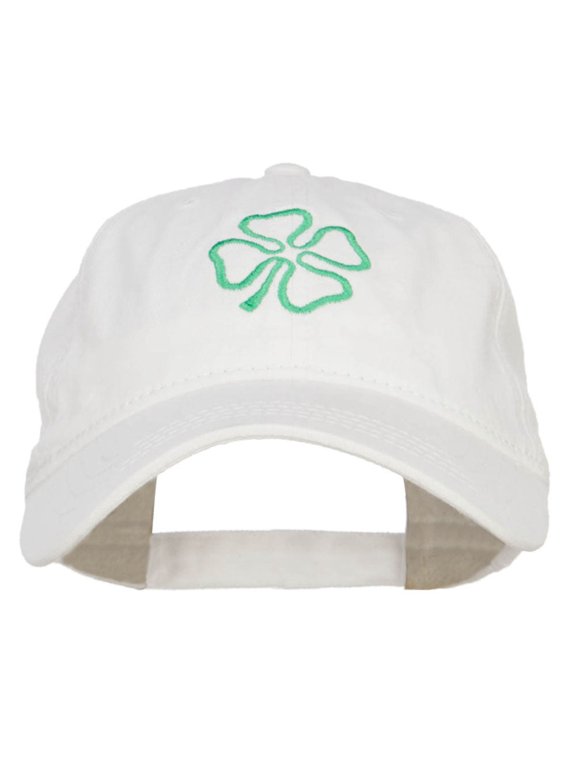 Irish Four Leaf Clover Embroidered Washed Cap - White OSFM