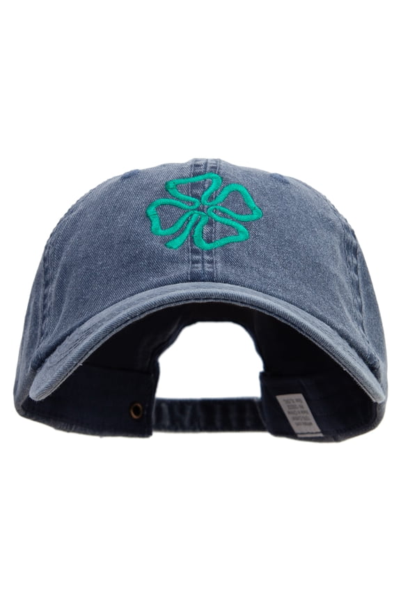 Irish Four Leaf Clover Holiday Embroidered Big Size Washed Pigment Dyed Cap - Navy XL-3XL
