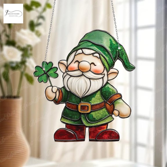 Irish Gnome ACRYLIC Window hanging, Shamrock Hangings, Irish Day Decor, Patrick's Day Gift, Window decor, Lucky Charm, NOT suncatcher