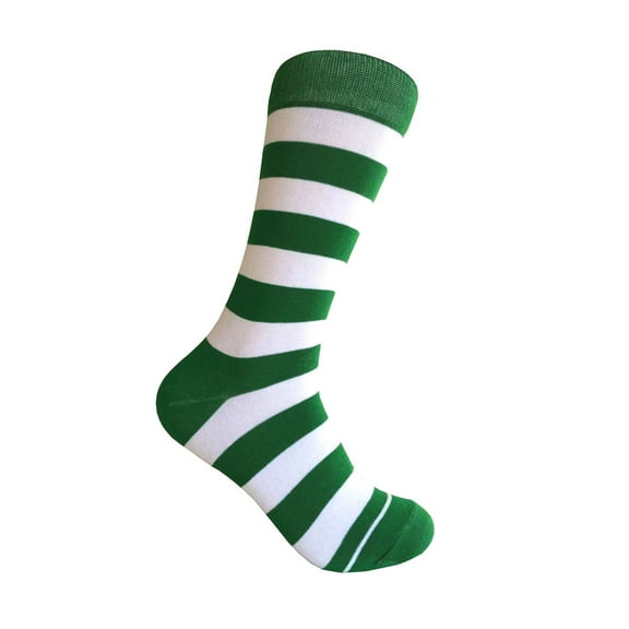 Irish Green with White Color Mid-calf Stripes(Zebra Stripes) Dress Casual Socks for Men