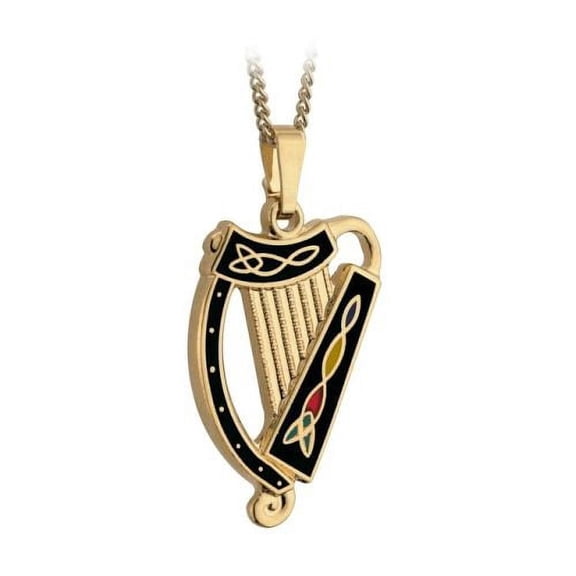 Irish Harp Necklace Gold Plated&Black Made In Ireland