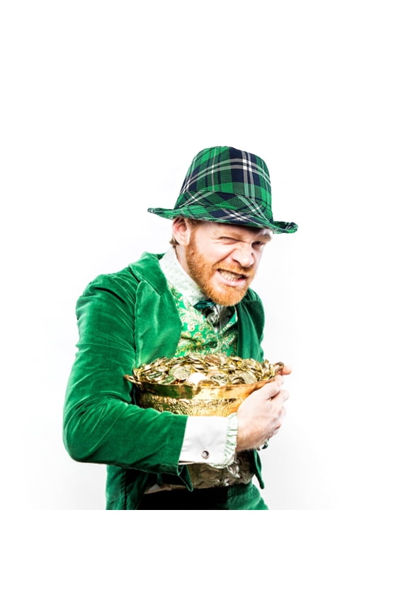 Irish Hat Plaid Green St Patricks Day Accessories leprechaun Hat Green Fedora Hats for Men Women Irish Cap Party Cosplay Costumes Accessory