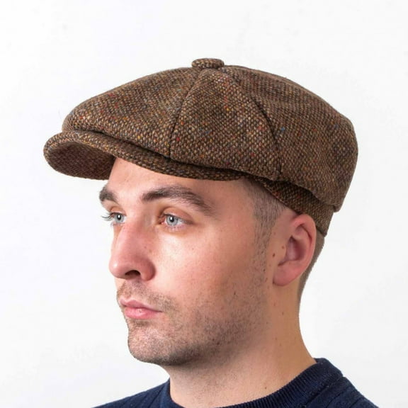 Irish Hat for Men's - 100% Kerry Woollen Mills Tweed 8 Piece Cap Irish Newsboy Hat, Made in Ireland, Brown Salt & Pepper