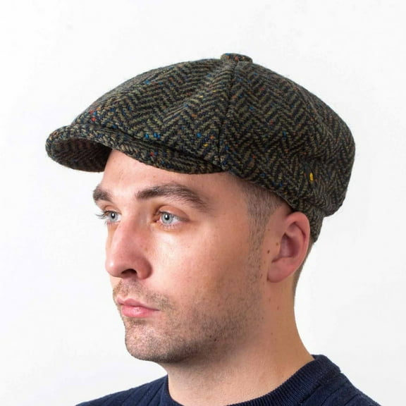 Irish Hat for Men's - 100% Kerry Woollen Mills Tweed 8 Piece Cap Irish Newsboy Hat, Made in Ireland, Green