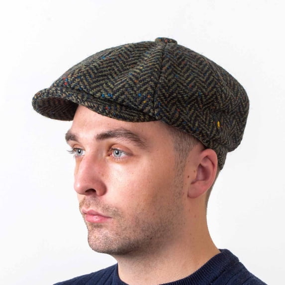 Irish Hat for Men's - 100% Kerry Woollen Mills Tweed 8 Piece Cap Irish Newsboy Hat, Made in Ireland, Green