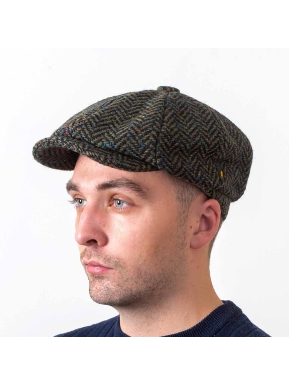 Irish Hat for Men's - 100% Kerry Woollen Mills Tweed 8 Piece Cap Irish Newsboy Hat, Made in Ireland, Green