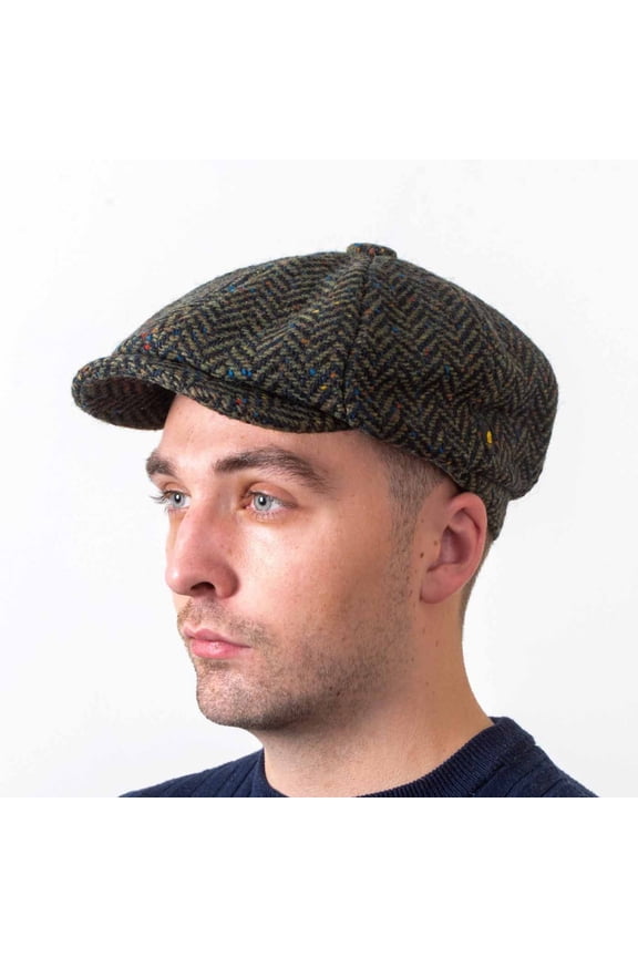 Irish Hat for Men's - 100% Kerry Woollen Mills Tweed 8 Piece Cap Irish Newsboy Hat, Made in Ireland, Green