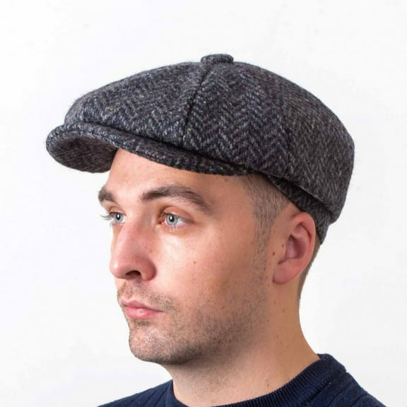 Irish Hat for Men's - 100% Kerry Woollen Mills Tweed 8 Piece Cap Irish Newsboy Hat, Made in Ireland, Grey
