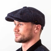 Irish Hat for Mens - 100% Kerry Woollen Mills Tweed 8 Piece Cap Irish Newsboy Hat, Made in Ireland, Navy