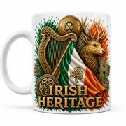 Irish Heritage Mug Celtic Harp and Flag Coffee Cup Gift for Irish Pride