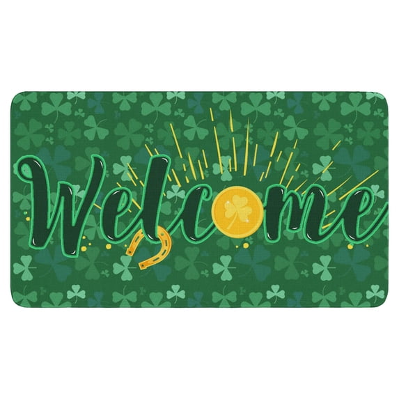 Irish Holiday Cute Clovers Door Mat,Non Slip Absorbent Rugs Decorations Floor Door Mats for Indoor Outdoor Kitchen