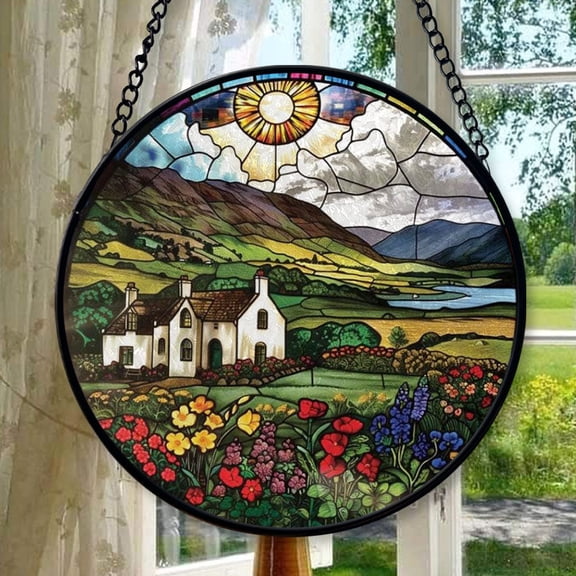 Irish Homestead: Stained Glass-Style Christmas Ornament - Made With Real Glass, Stained Glass Ornament 2025, Holiday Decoration, Seasonal Keepsake Gift, Unique Collectible, Window