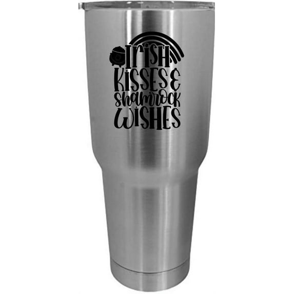 Irish Kisses And Shamrock St Patrick's Day Etched 30oz Stainless Steel Tumbler