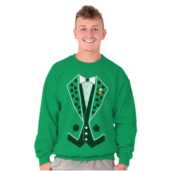 Irish Leprechaun Tuxedo St Pattys Tux Men's Big & Tall Crewneck Sweatshirt Brisco Brands 2X