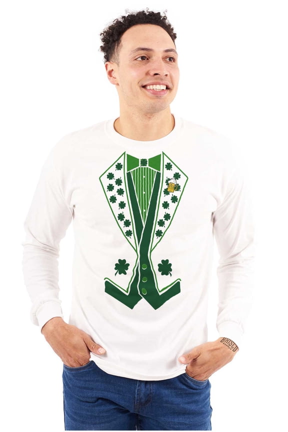 Irish Leprechaun Tuxedo St Pattys Tux Men's Long Sleeve Tee T Shirt Brisco Brands S