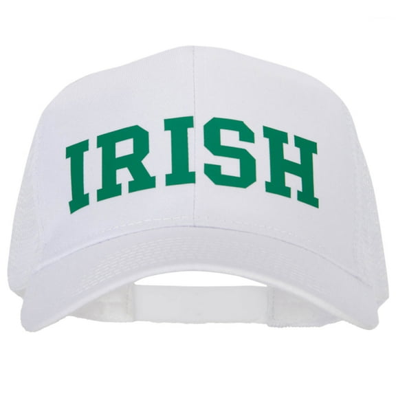 Irish Letter Design Heat Transfer Solid Cotton Twill Mesh Pro Style Cap - White OSFM