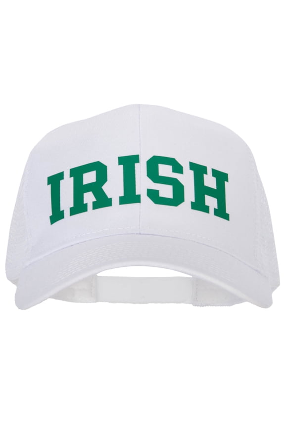 Irish Letter Design Heat Transfer Solid Cotton Twill Mesh Pro Style Cap - White OSFM