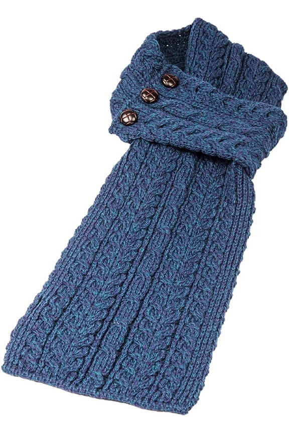 Irish Loop Scarf 100% SuperSoft Merino Wool Women's Button Closure Cable Knitted Made in Ireland by Aran Woollen Mills