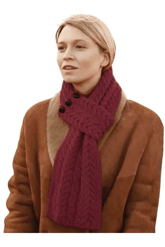 Irish Loop Scarf 100% SuperSoft Merino Wool Women's Button Closure Cable Knitted Made in Ireland by Aran Woollen Mills