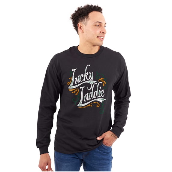 Irish Lucky Laddie St Patricks Day Men's Long Sleeve Tee T Shirt Brisco Brands S