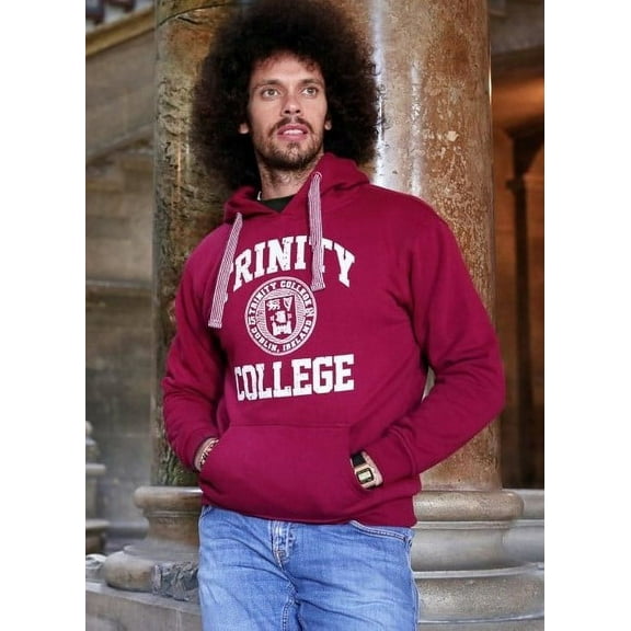 Irish Men's Hoodie Trinity College Dublin Crest Burgundy/ White Front Pocket Sweatshirt