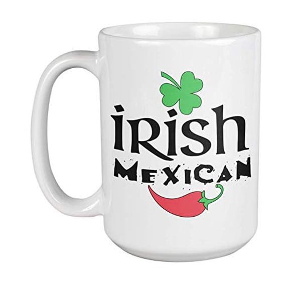 Irish Mexican With Shamrock & Hot Pepper Ceramic Coffee & Tea Gift Mug, Room Decor, St. Patrick's Day Favors, And Housewarming Gifts For Latino Men & Latina Women With Irish Roots (15oz)