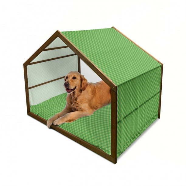 Irish Pet House Retro Pattern in Vivid Green Cultural Checkered Traditional Tile Outdoor Indoor Portable Dog Kennel with Pillow and Cover 5