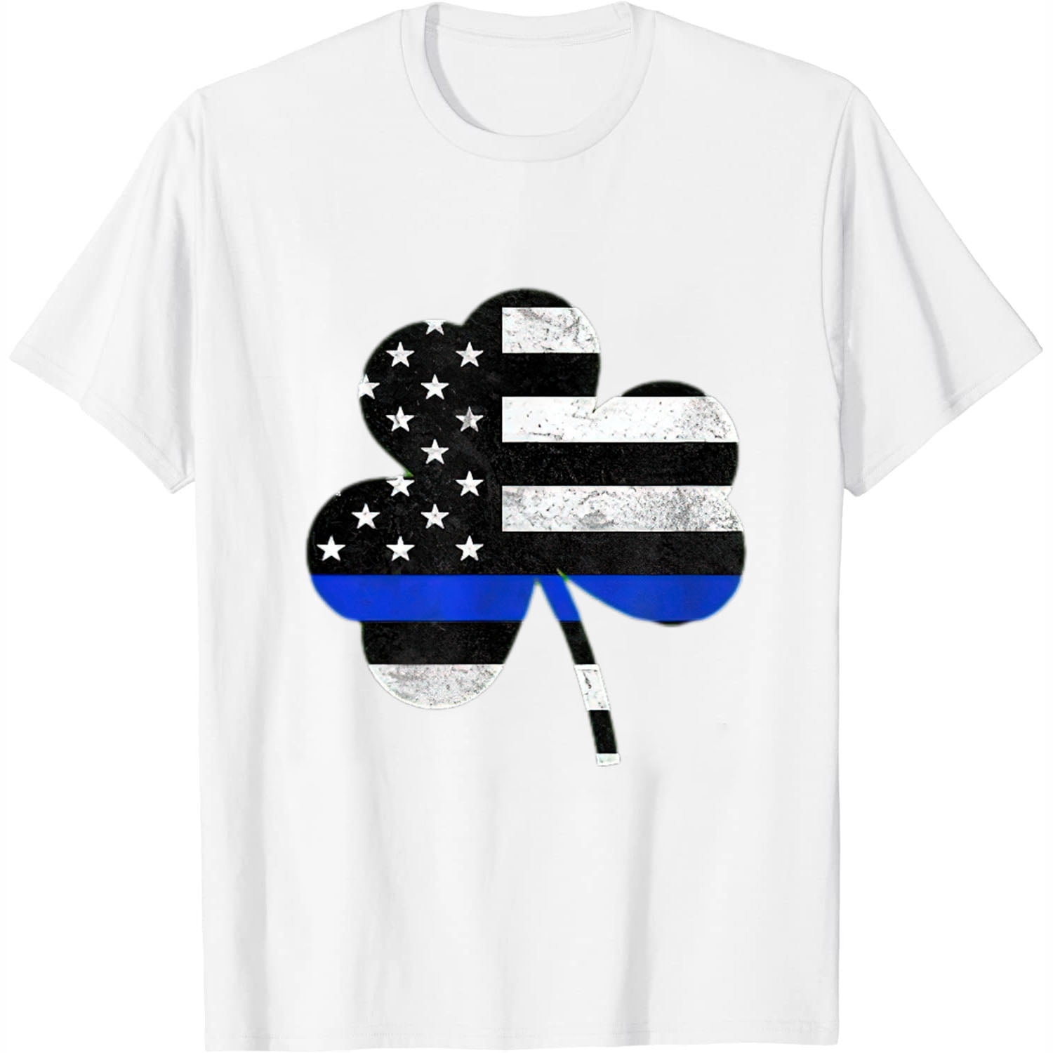 Irish Police Shirt Shamrock Thin Blue Line USA America Flag White L ...