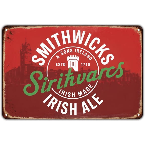 Irish Pub Smithwicks Beer tin sign Vintage Irish Bar Metal Sign Print Aesthetic for Garden Yard Bar Porch Home Bedroom Kitchen Wall Decor Decor Gift 8 x 12 inch