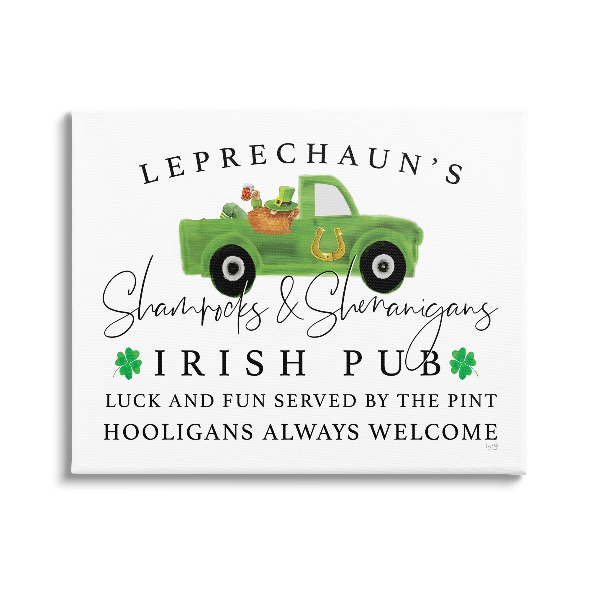 Irish Pub Whimsical Leprechaun Green Shamrock Details Inspirational Graphic Art Gallery-Wrapped Canvas Print Wall Art