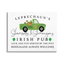 Irish Pub Whimsical Leprechaun Green Shamrock Details Inspirational Graphic Art Gallery-Wrapped Canvas Print Wall Art