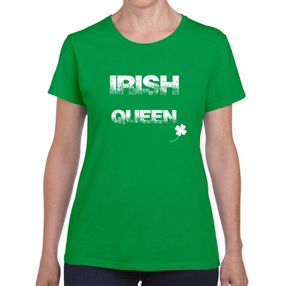 Irish Queen Clover Graphic Women Kelly Green T-Shirt, Female Small