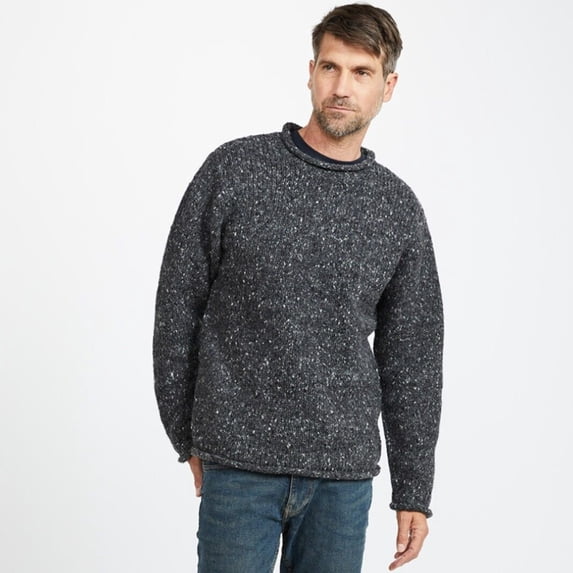Irish Roll-Neck Gray Fisherman Sweater For Men Size XX-Large Made By Aran Woollen Mills