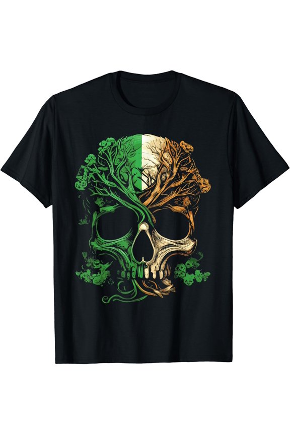 Irish Roots With Irish Flag Skull T-Shirt , Vintage T-Shirt